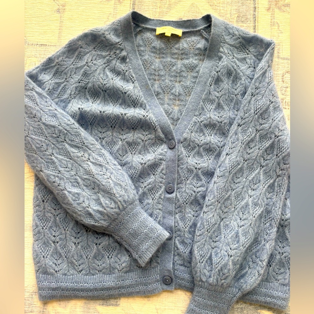 Sézane Mohair Cardigan Wool Sweater Sz S Blue
